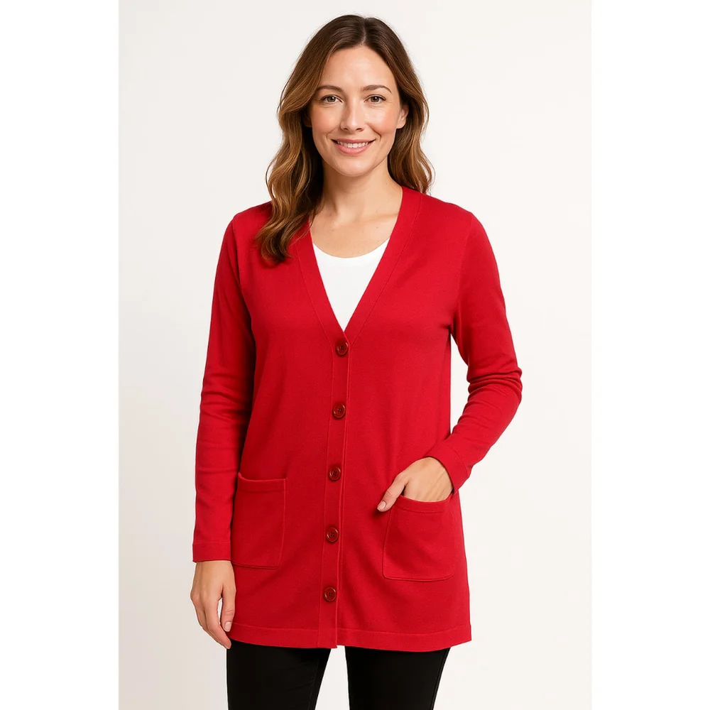 Women’s Eanuer Long Sleeve Button-Down Cardigan Sweater – Red – Size S – NWT - Picture 1 of 10